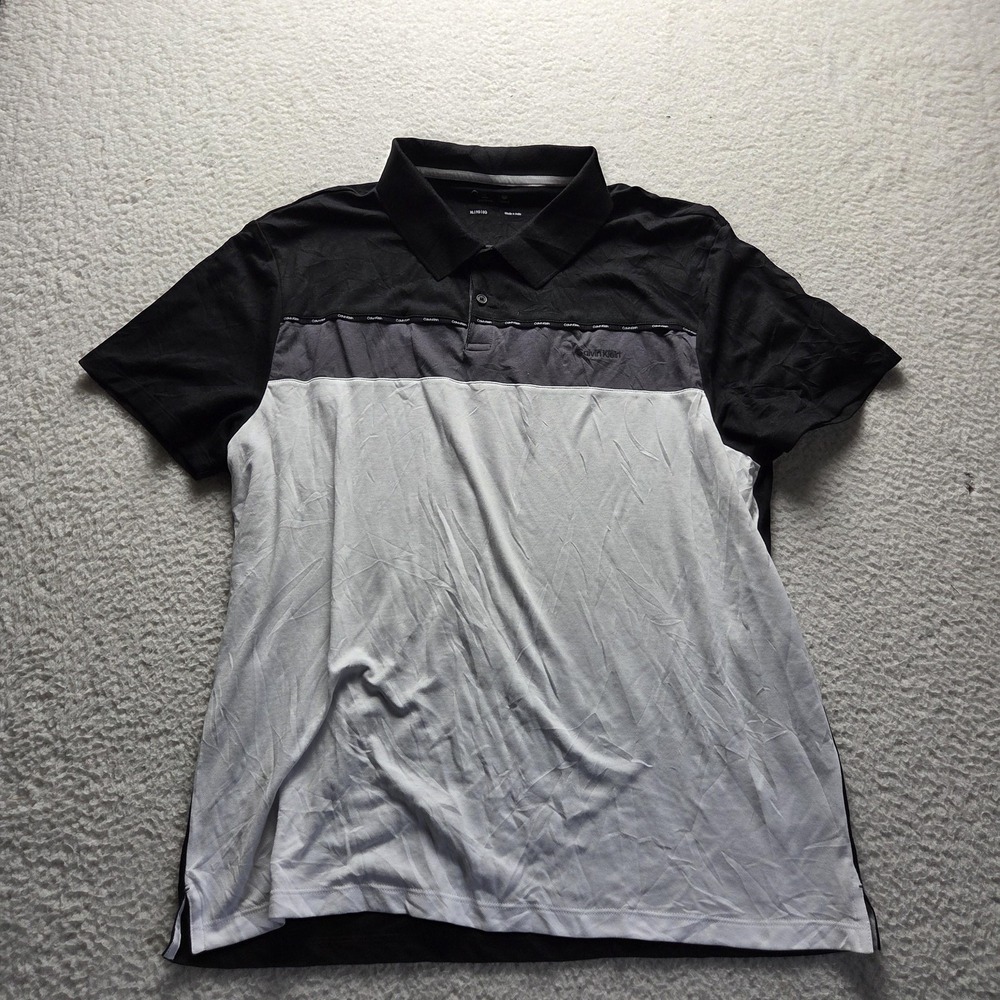 Calvin Klein Polo Shirt Mens XL Black Colorblock Performance Short Sleeve Top